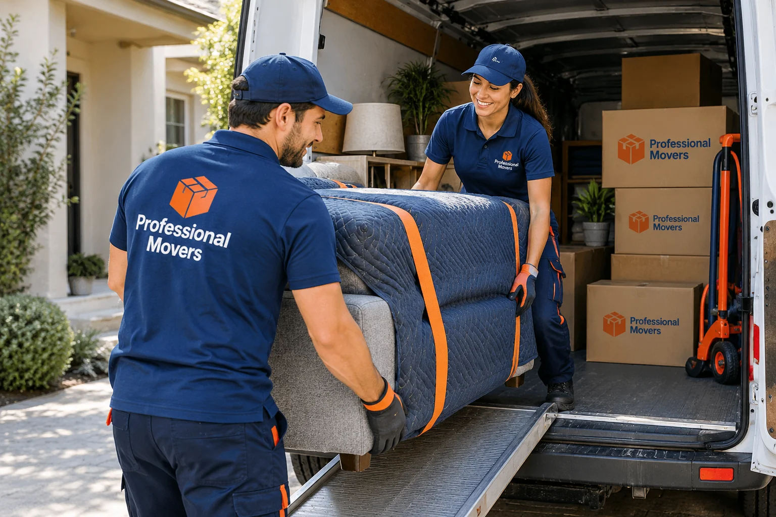 Branded mover loads a small efficient moving van