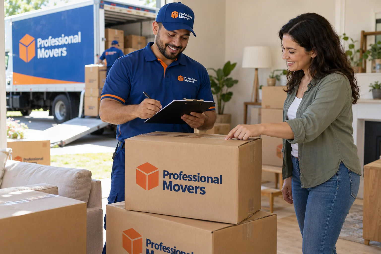 Branded mover and customer count cartons at new home