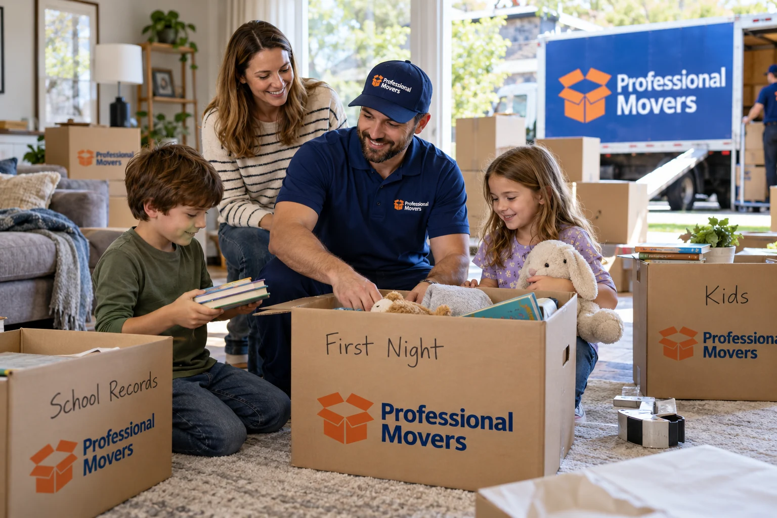 Branded mover gives a family room to organize first-night boxes