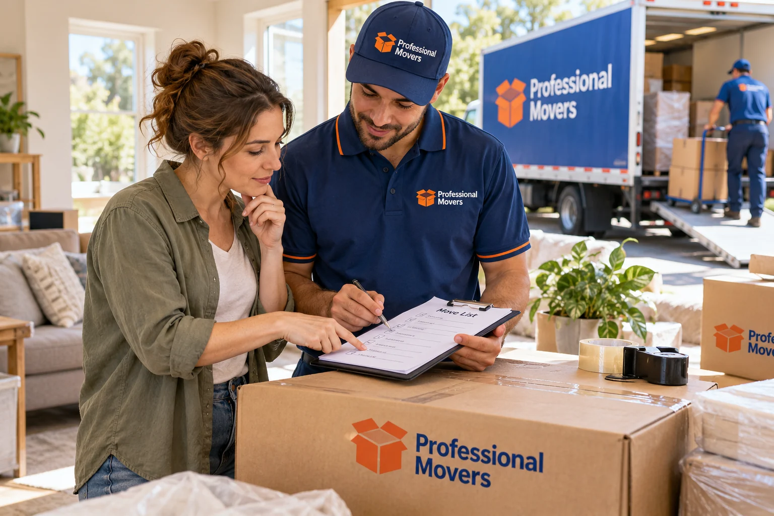 Customer and branded coordinator prepare an urgent move list