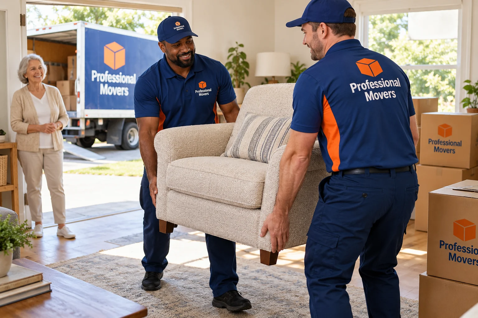 Branded mover carries a familiar armchair into a bright new room